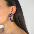 Dark Blue/Gold Cluster Hoop Earrings