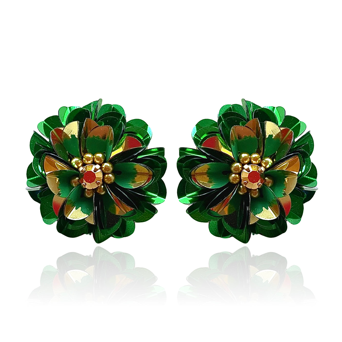 Emerald Green Blossom Studs Emerald Two Tone