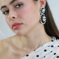Flower Drop Earrings Black & Pearl