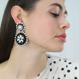 Flower Drop Earrings Black & Pearl