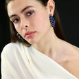 Dark Blue/Gold Cluster Hoop Earrings