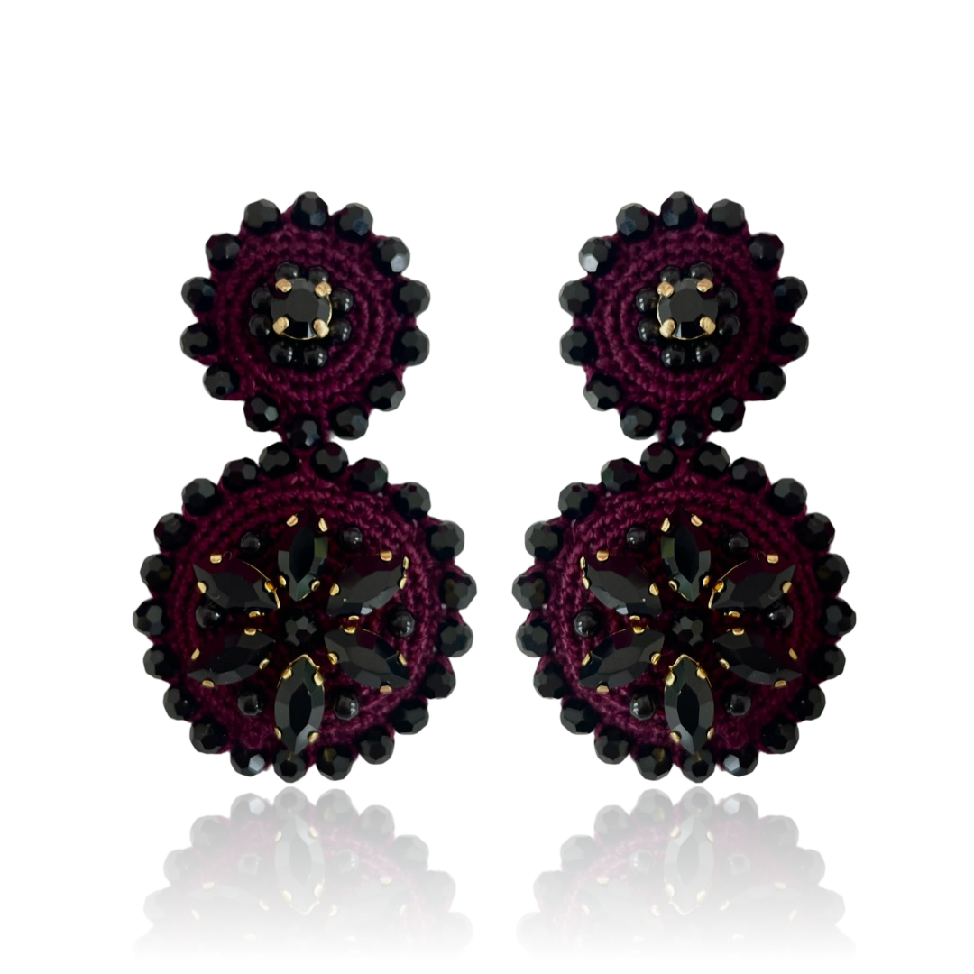 Flower Drop Earrings Burgundy