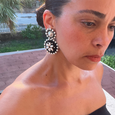 Flower Drop Earrings Black & Pearl