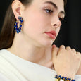 Dark Blue/Gold Cluster Hoop Earrings