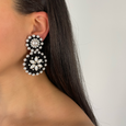 Flower Drop Earrings Black & Pearl