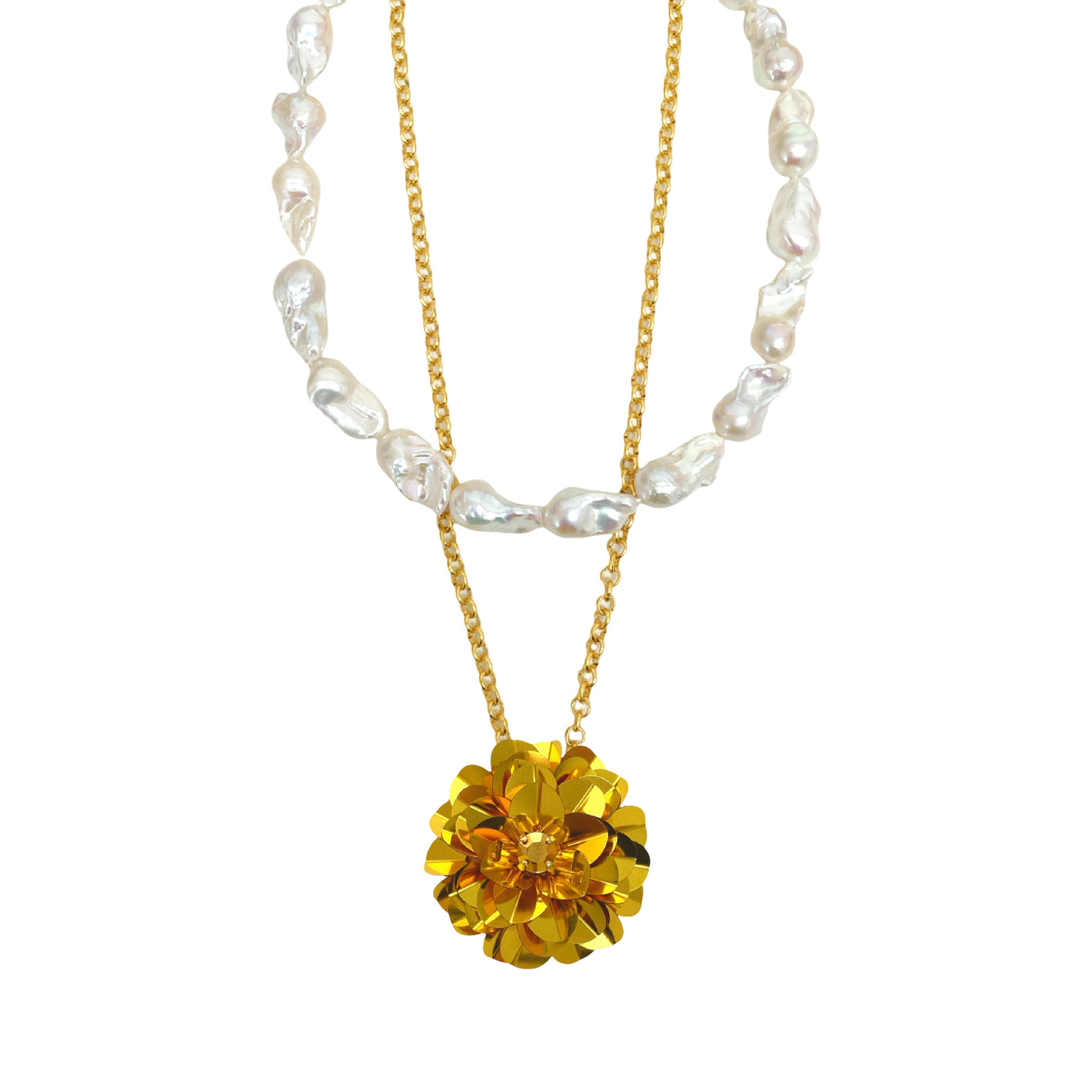 Baroque Pearl Layered Blossom Necklace