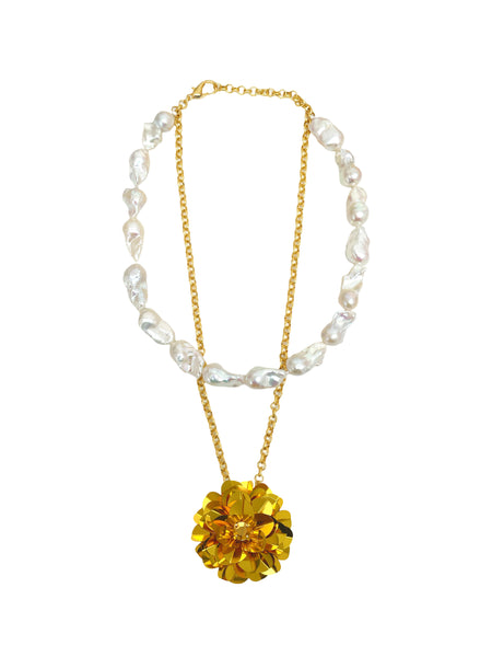 Baroque Pearl Layered Blossom Necklace