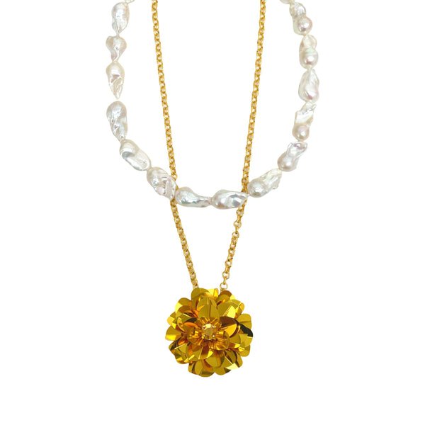 Baroque Pearl Layered Blossom Necklace