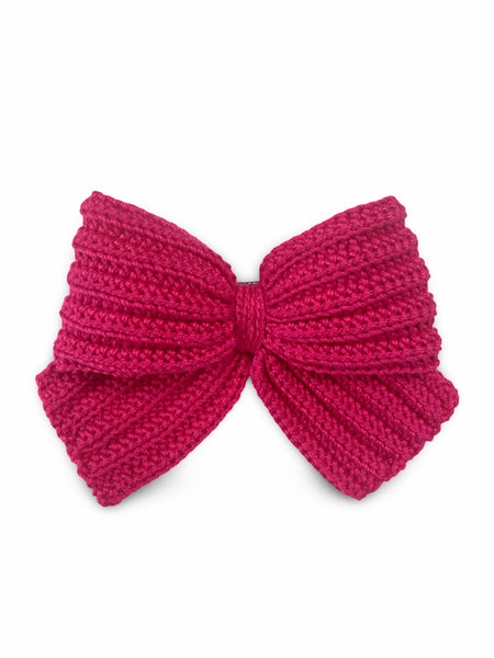 Crocheted Bow Hair Clip Fuchsia